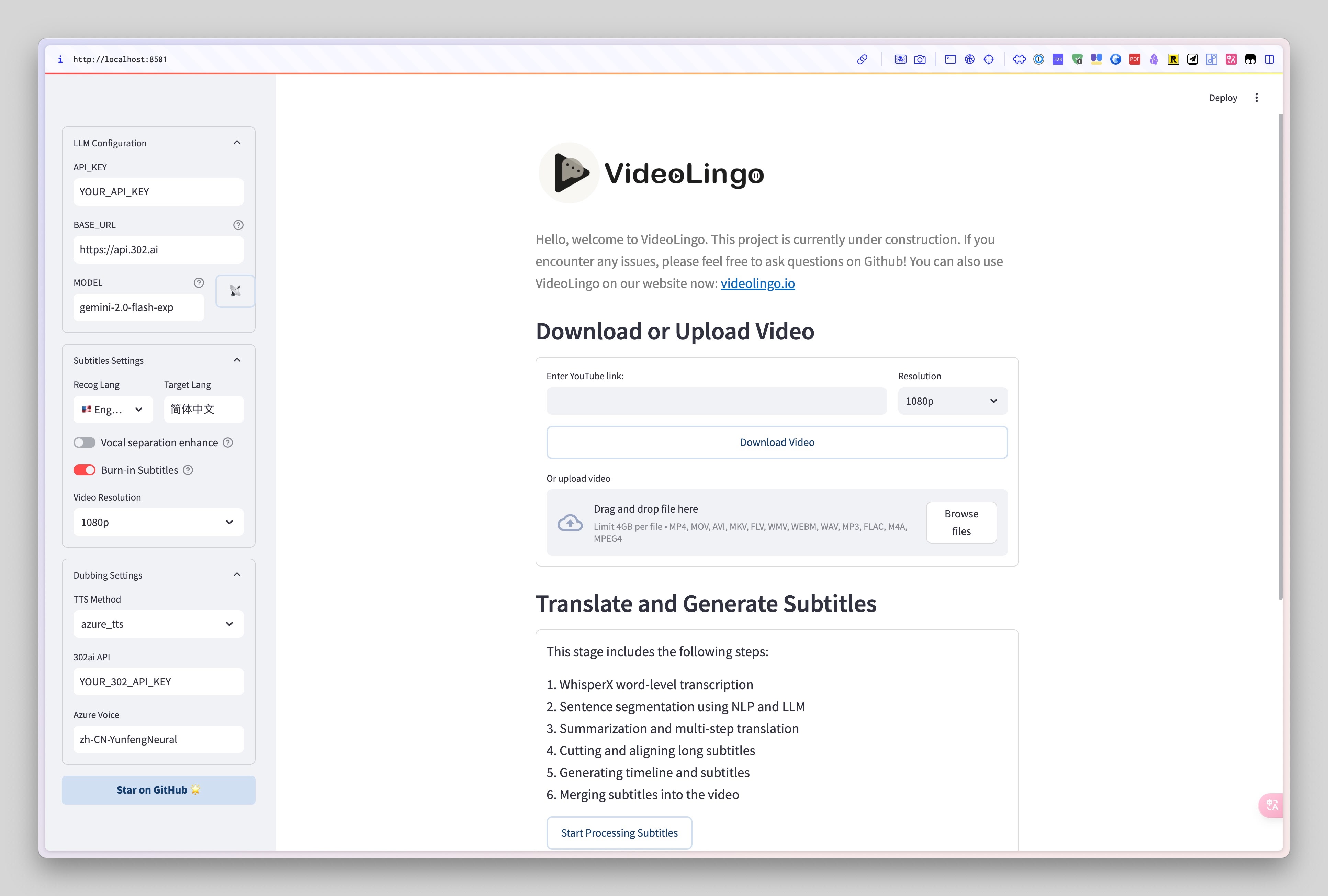 零基础教程:如何在 Mac 上部署 VideoLingo 实现高质量视频翻译与配音插图6 零基础教程:如何在 Mac 上部署 VideoLingo 实现高质量视频翻译与配音插图6