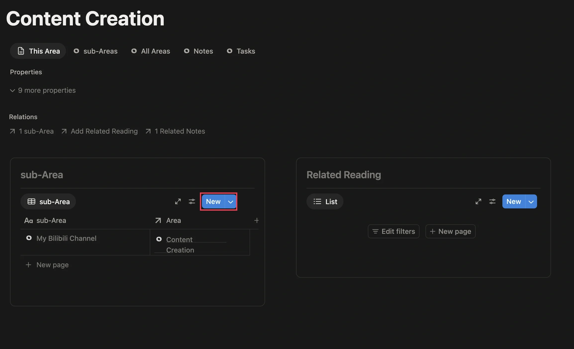 Creating the “My Bilibili Channel” sub-Area on the Content Creation Area page