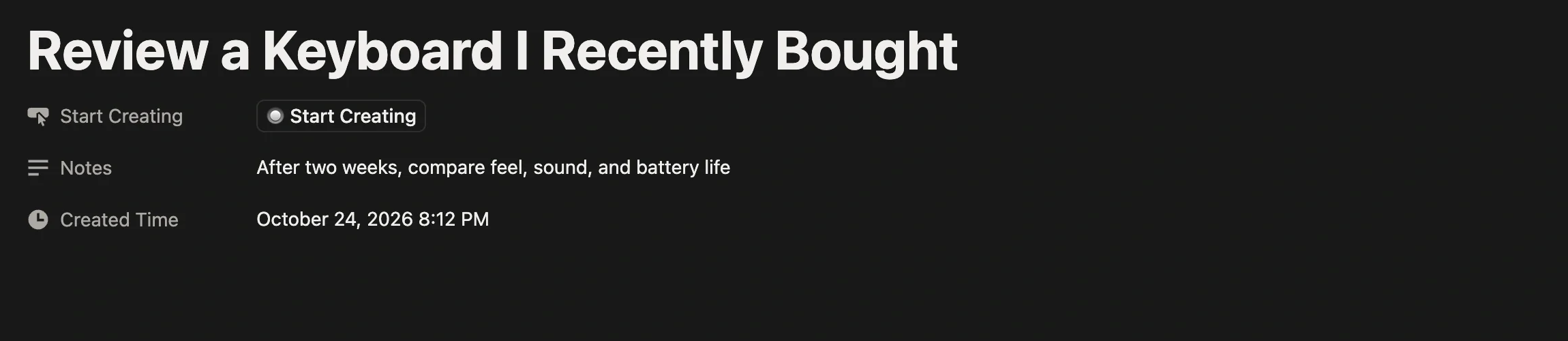 Writing a title and notes in the new Topic page that pops up