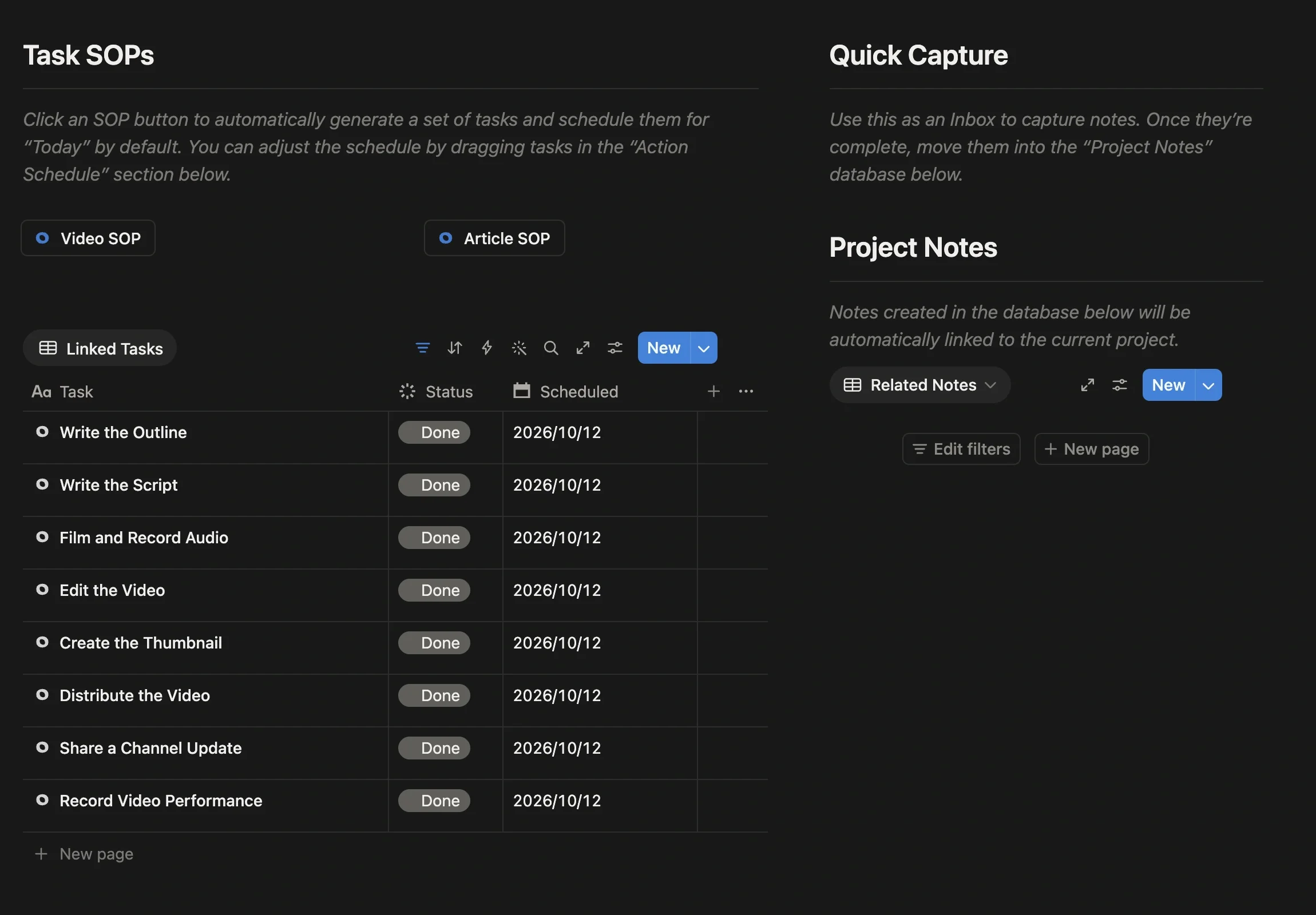 All eight production tasks on the project page marked as done