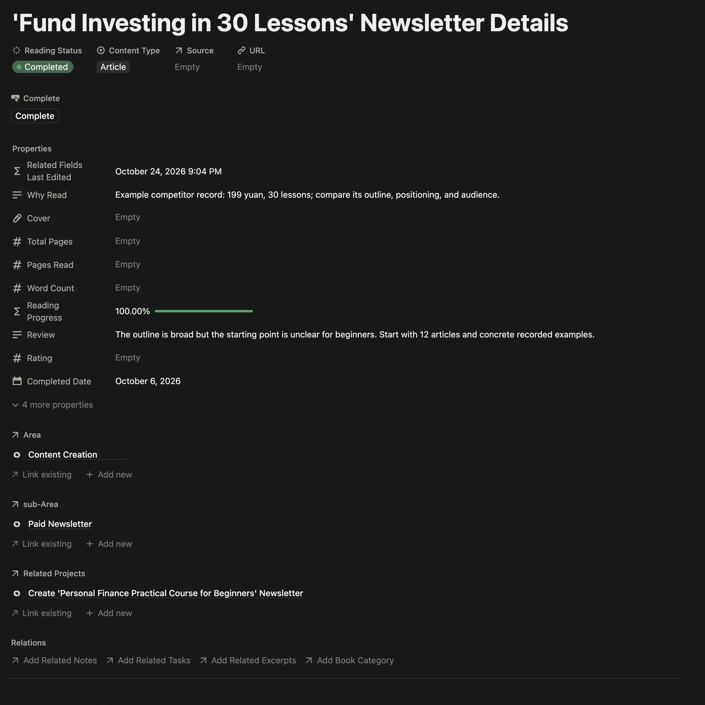A clipped competitor newsletter in Web Clipper, with pricing, selling points, and differences noted under why read it and takeaways