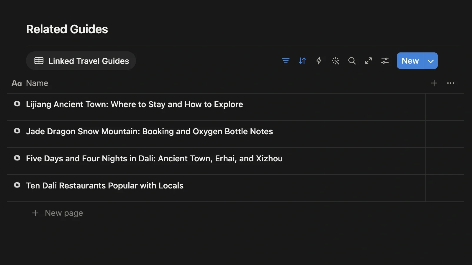 Linked guides module of the travel project, gathering the clipped guides linked to this project