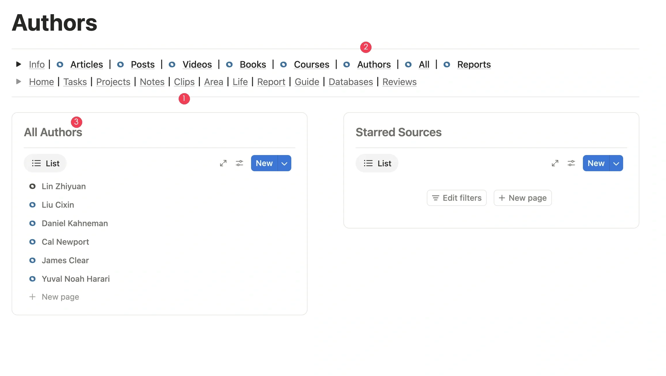 Open the authors module to view all authors