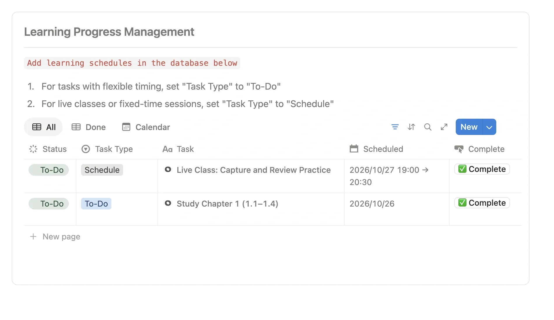 Break a course study project into learning tasks