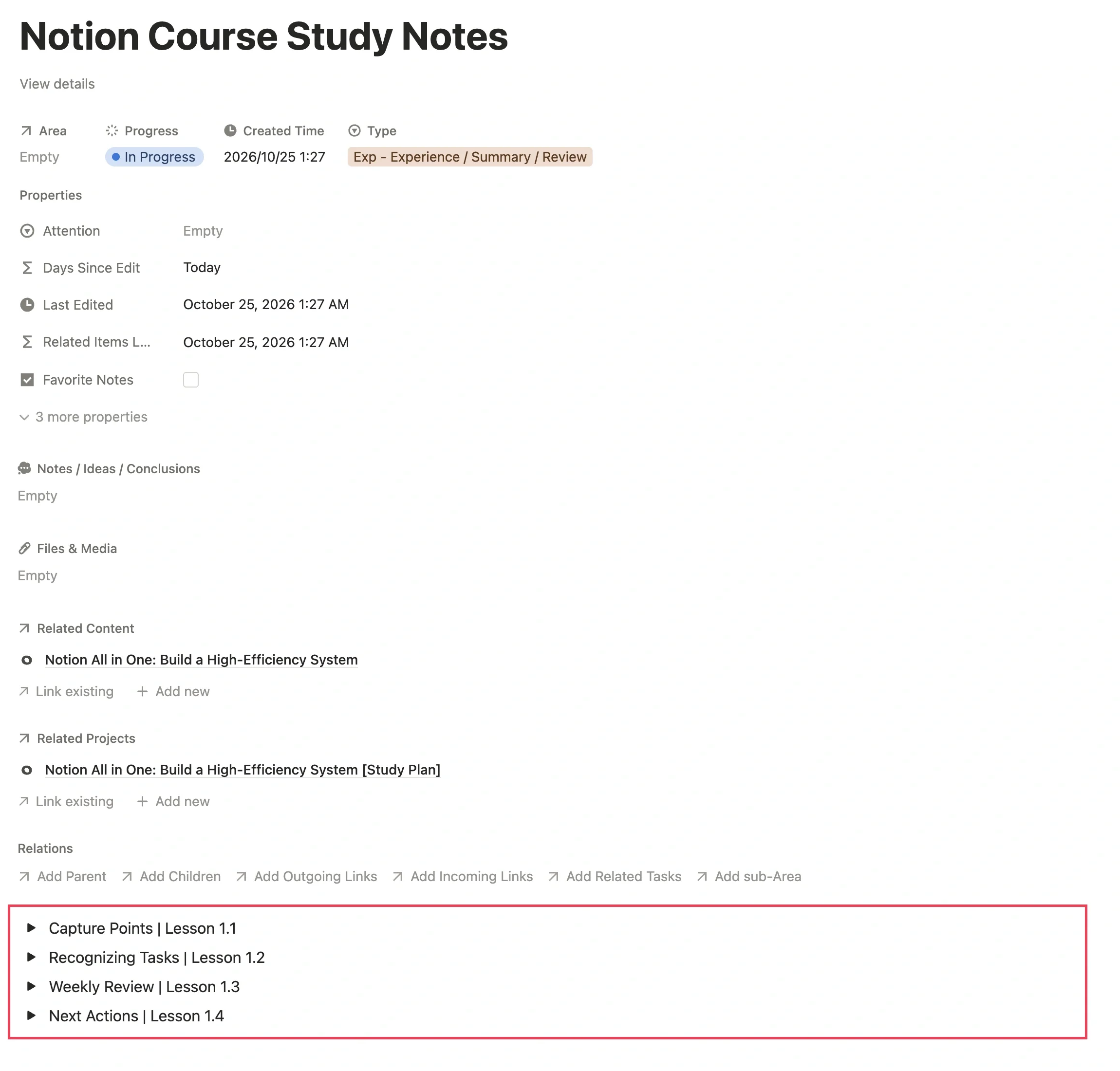 Collect course knowledge points in one note