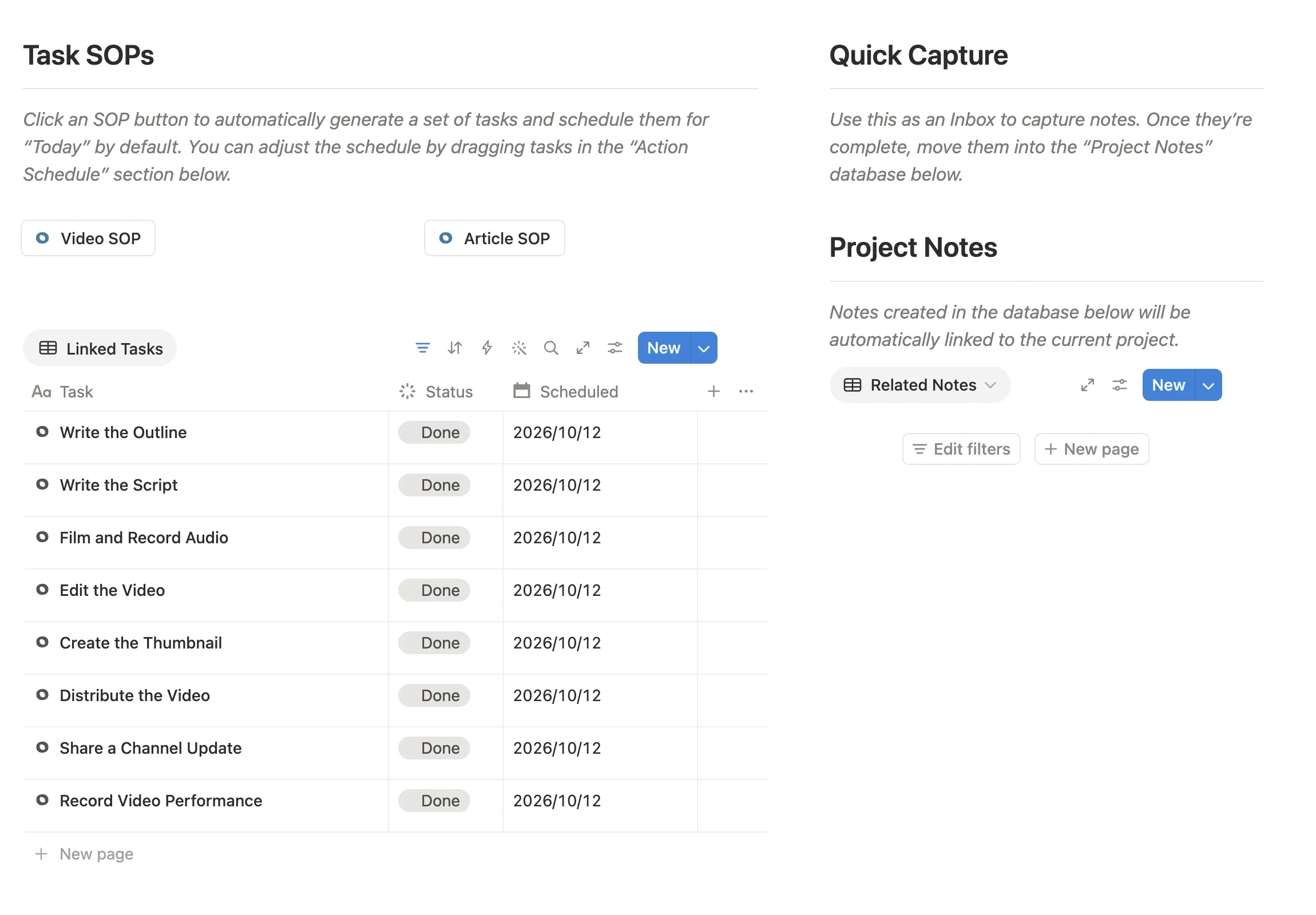 All eight production tasks on the project page marked as done