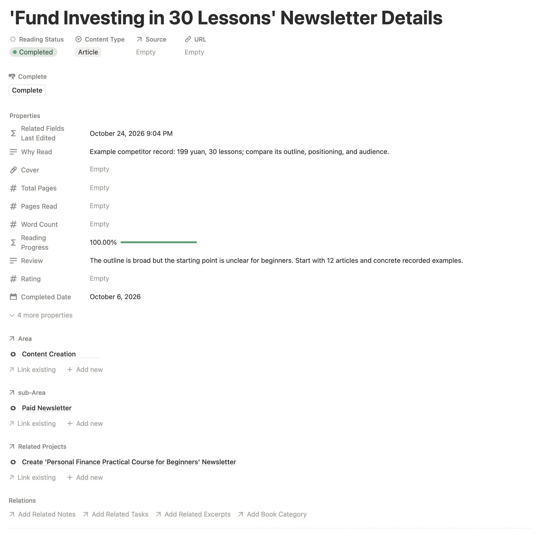 A clipped competitor newsletter in Web Clipper, with pricing, selling points, and differences noted under why read it and takeaways