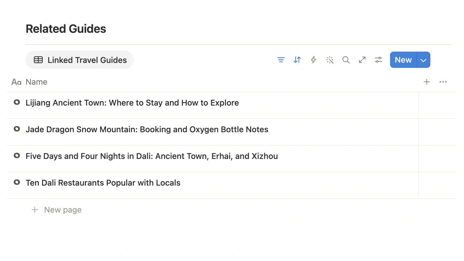 Linked guides module of the travel project, gathering the clipped guides linked to this project