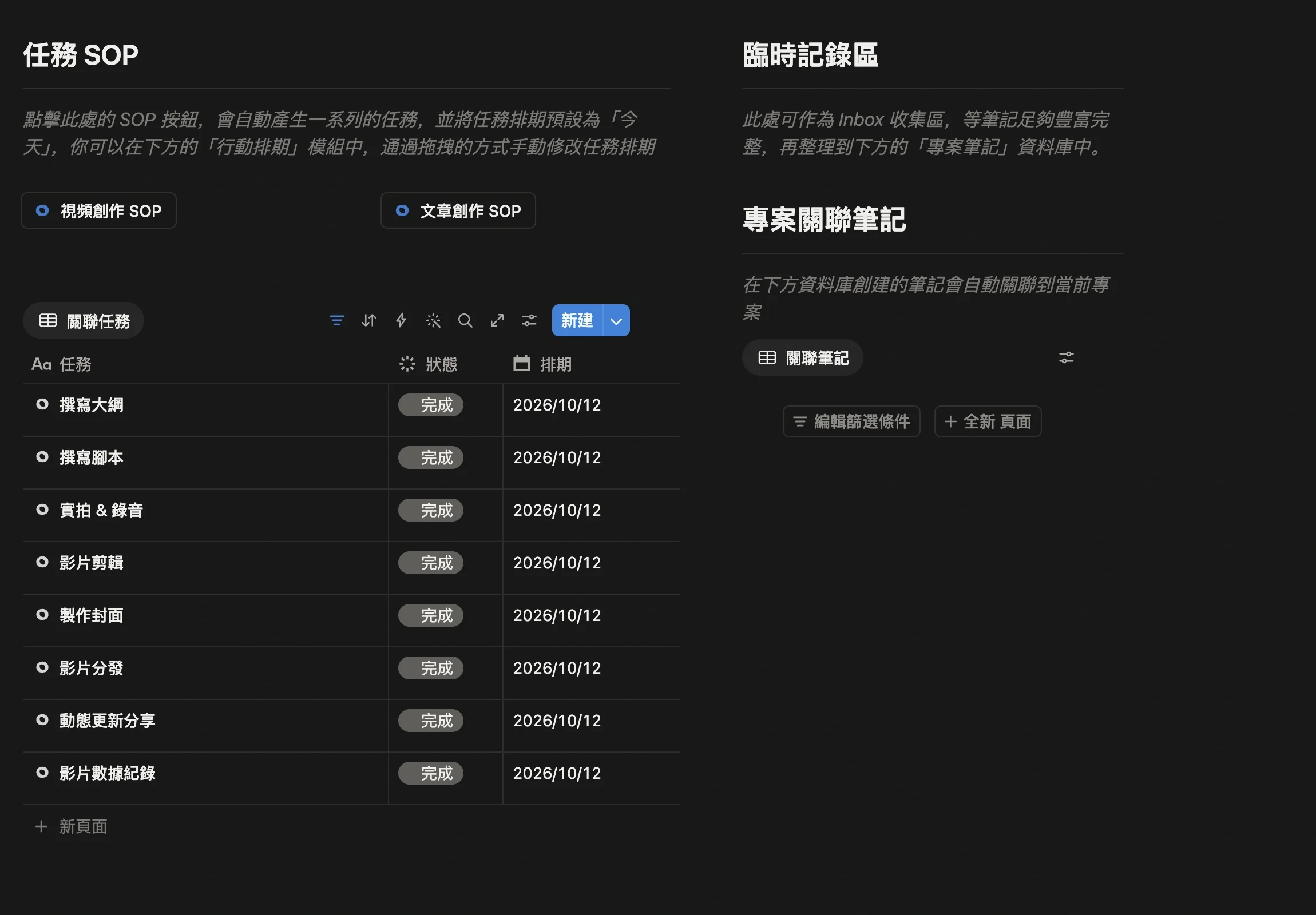 專案頁面裡 8 個製作任務全部標記為完成