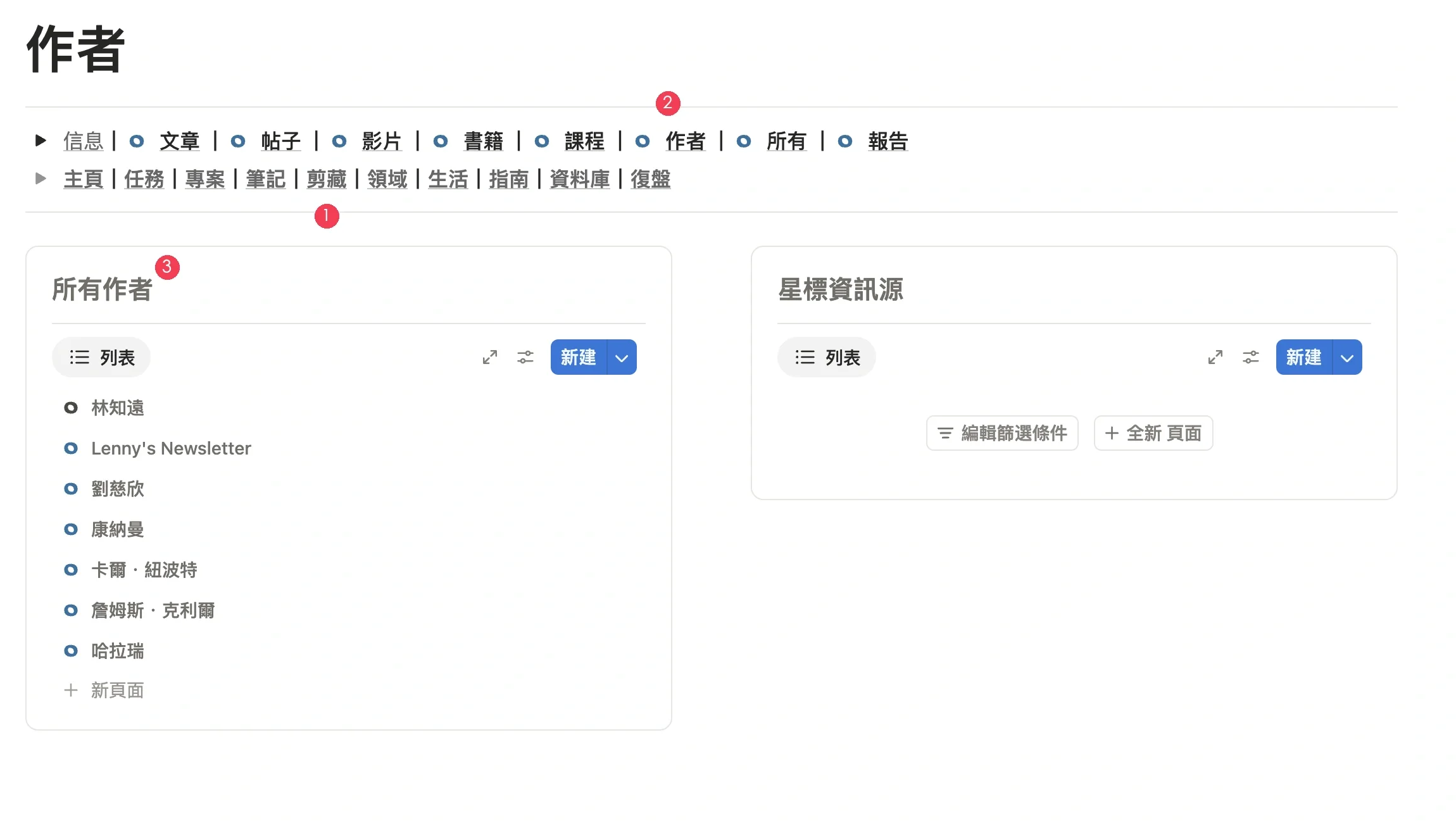 開啟作者模組查看所有作者