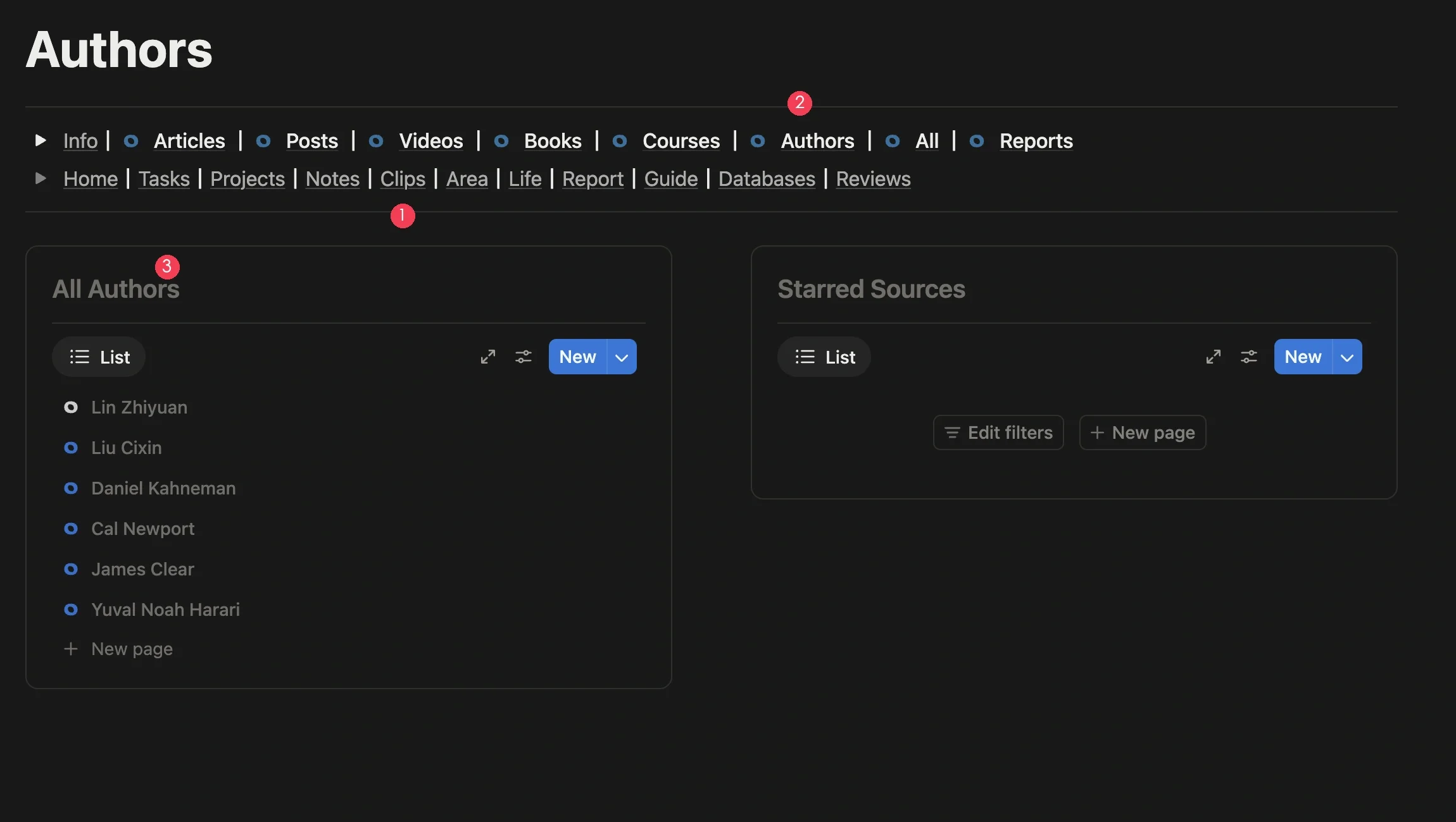 Open the authors module to view all authors