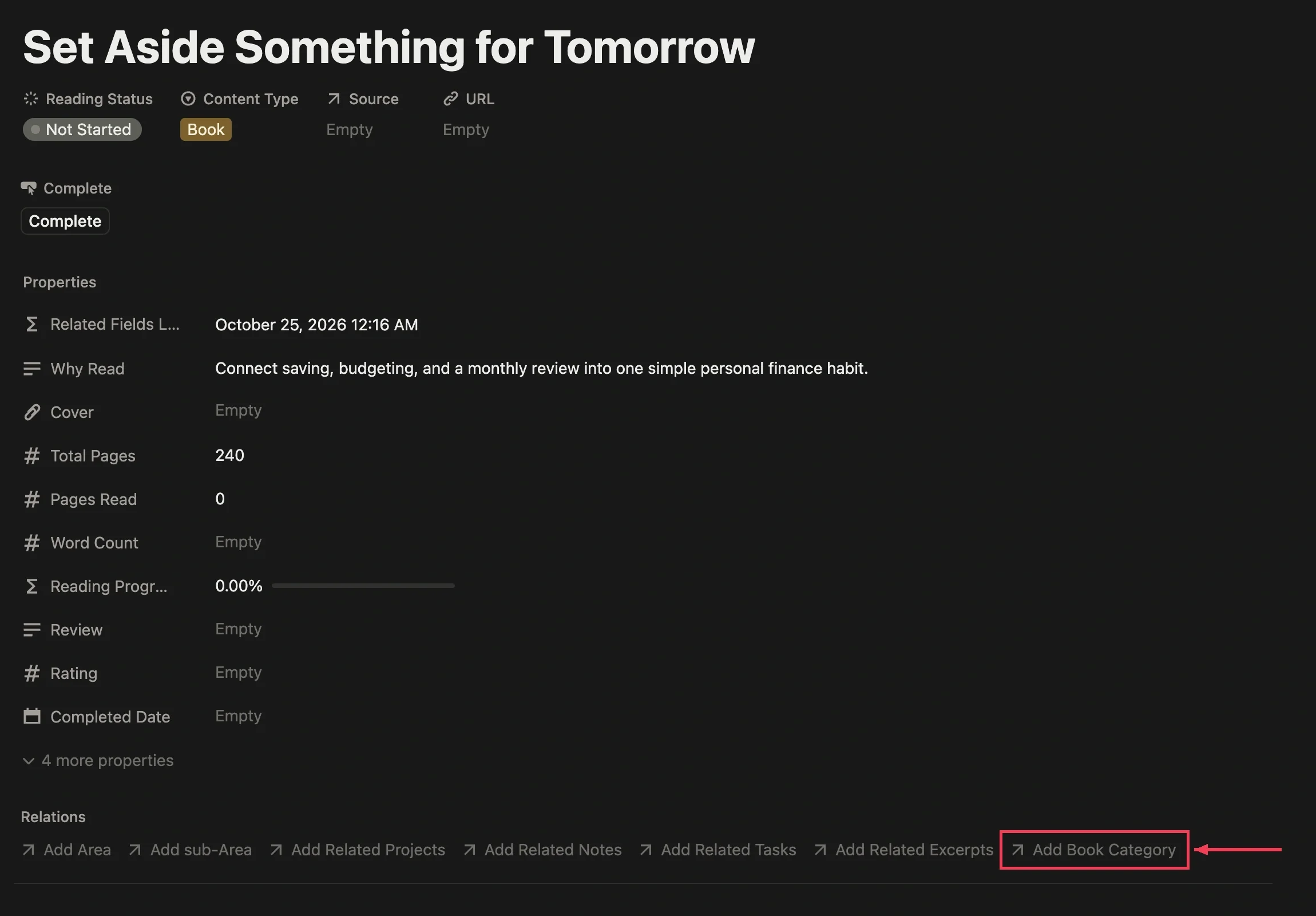 Add a reading list category to a book