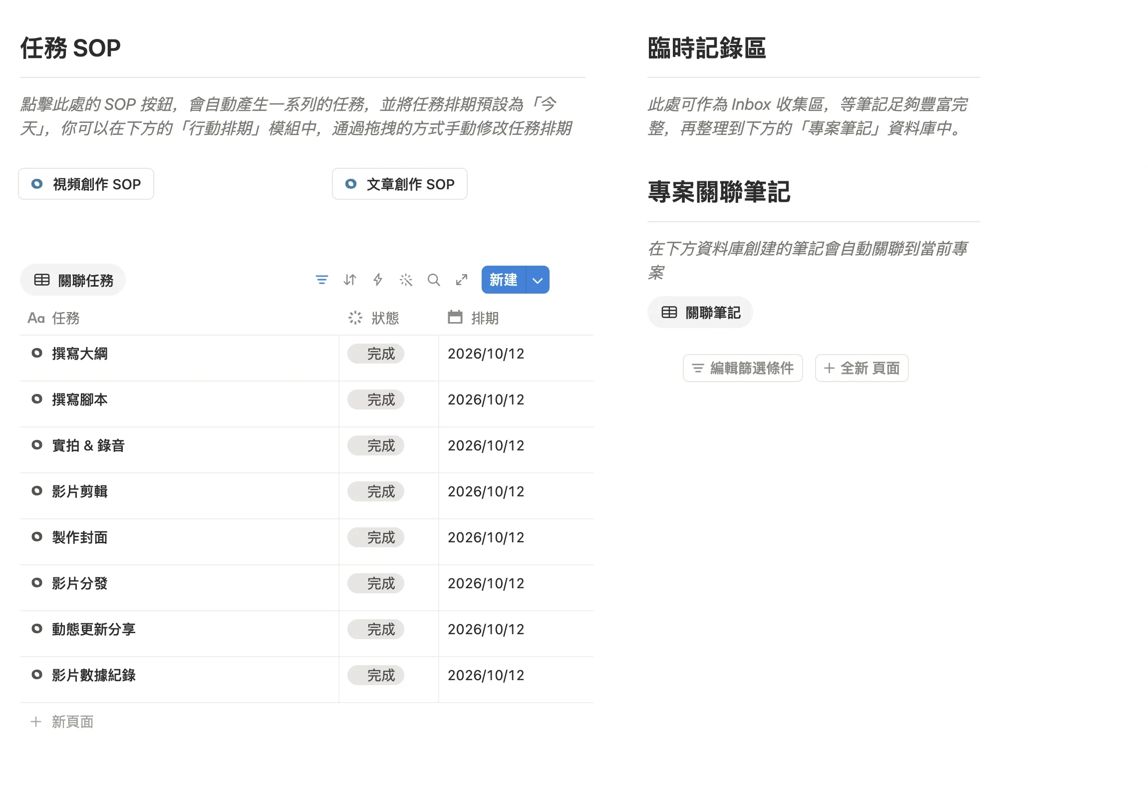 專案頁面裡 8 個製作任務全部標記為完成
