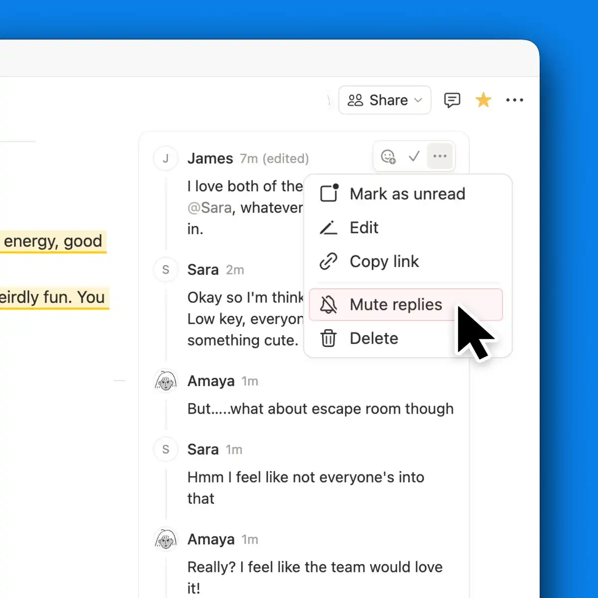 Notion 讨论回复静音功能
