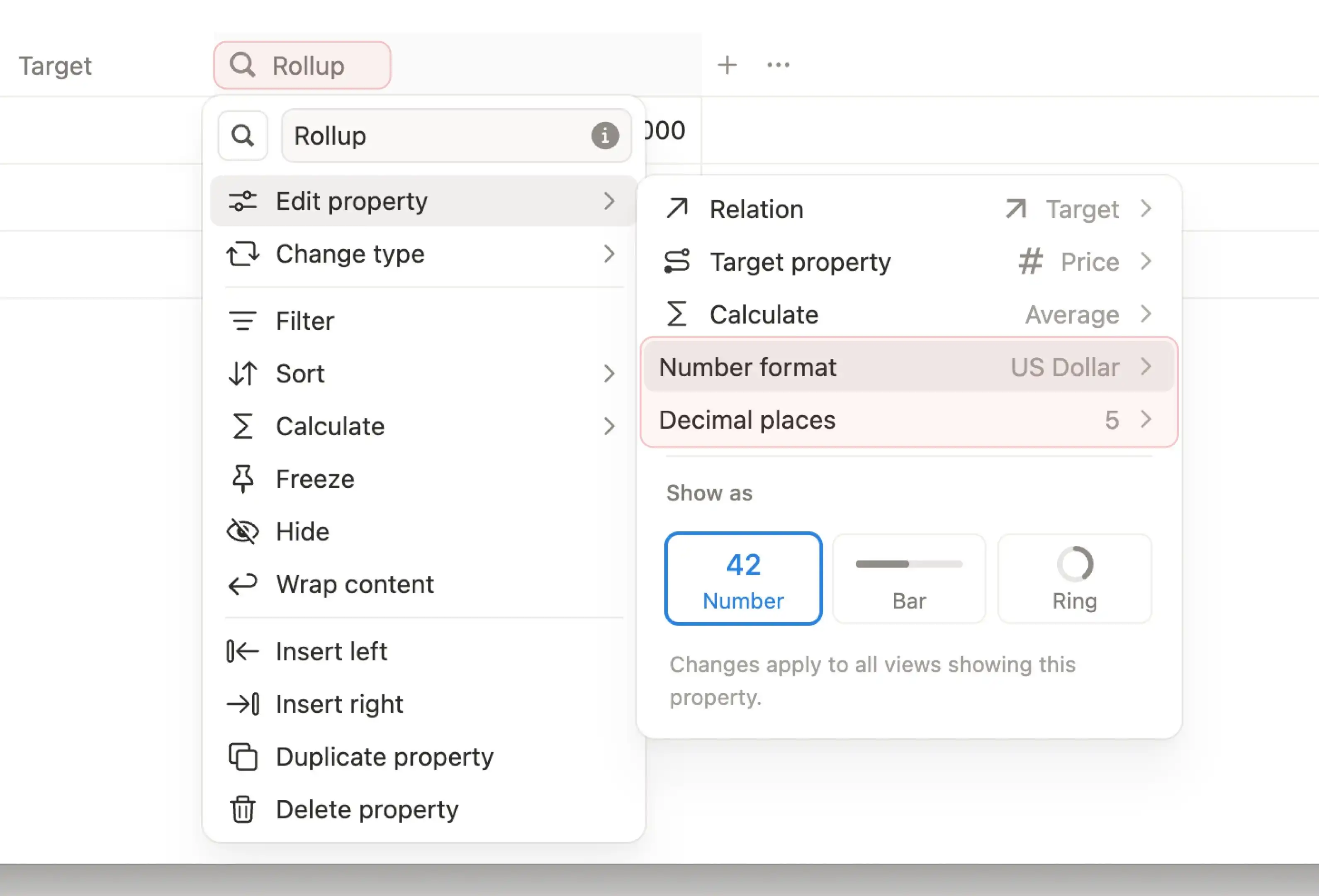 Notion 汇总字段数字格式设置